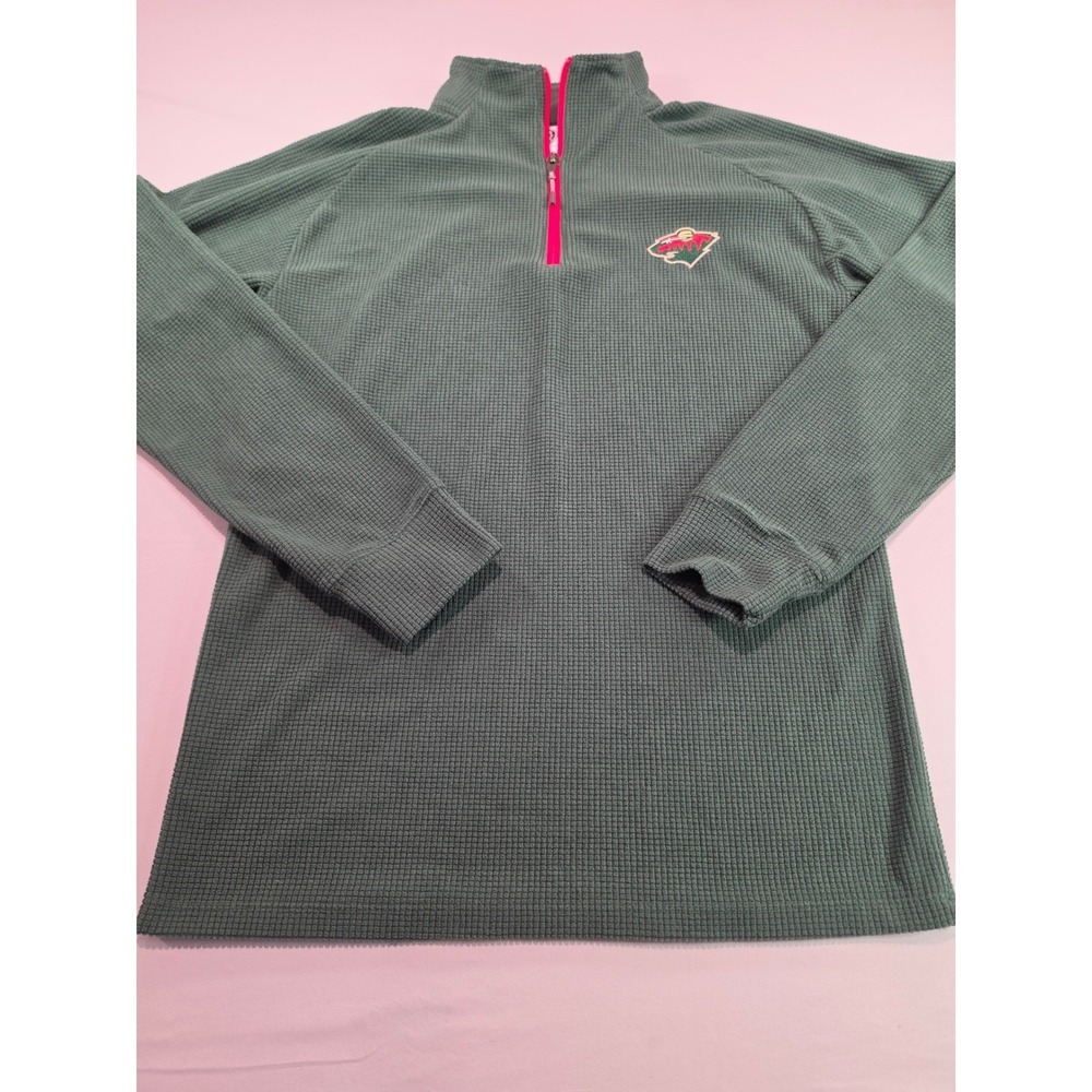 NHL Minnesota Wild Womens Small Forest Green Waffle Knit Quarter Zip Pullover‎